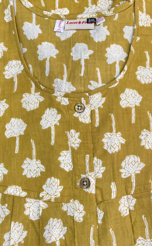 Yellow Floral Full Open Pure Cotton Nighty. Pure Cotton | Laces and Frills - Laces and Frills