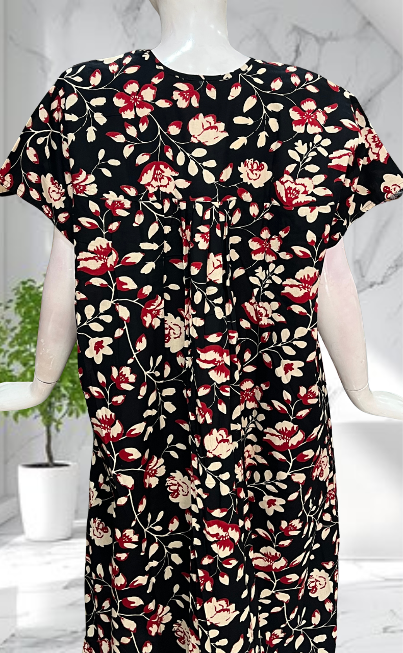Black Garden Full Open Pure Cotton Nighty. Pure Cotton | Laces and Frills - Laces and Frills
