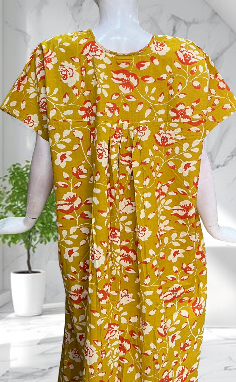 Yellow Garden Full Open Pure Cotton Nighty. Pure Cotton | Laces and Frills - Laces and Frills