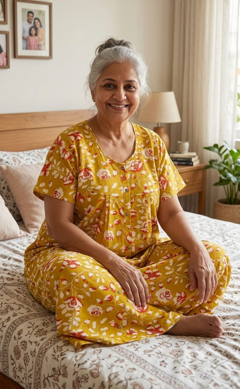 Yellow Garden Full Open Pure Cotton Nighty. Pure Cotton | Laces and Frills