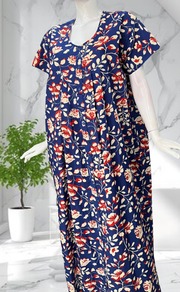 Blue Garden Full Open Pure Cotton Nighty. Pure Cotton | Laces and Frills - Laces and Frills