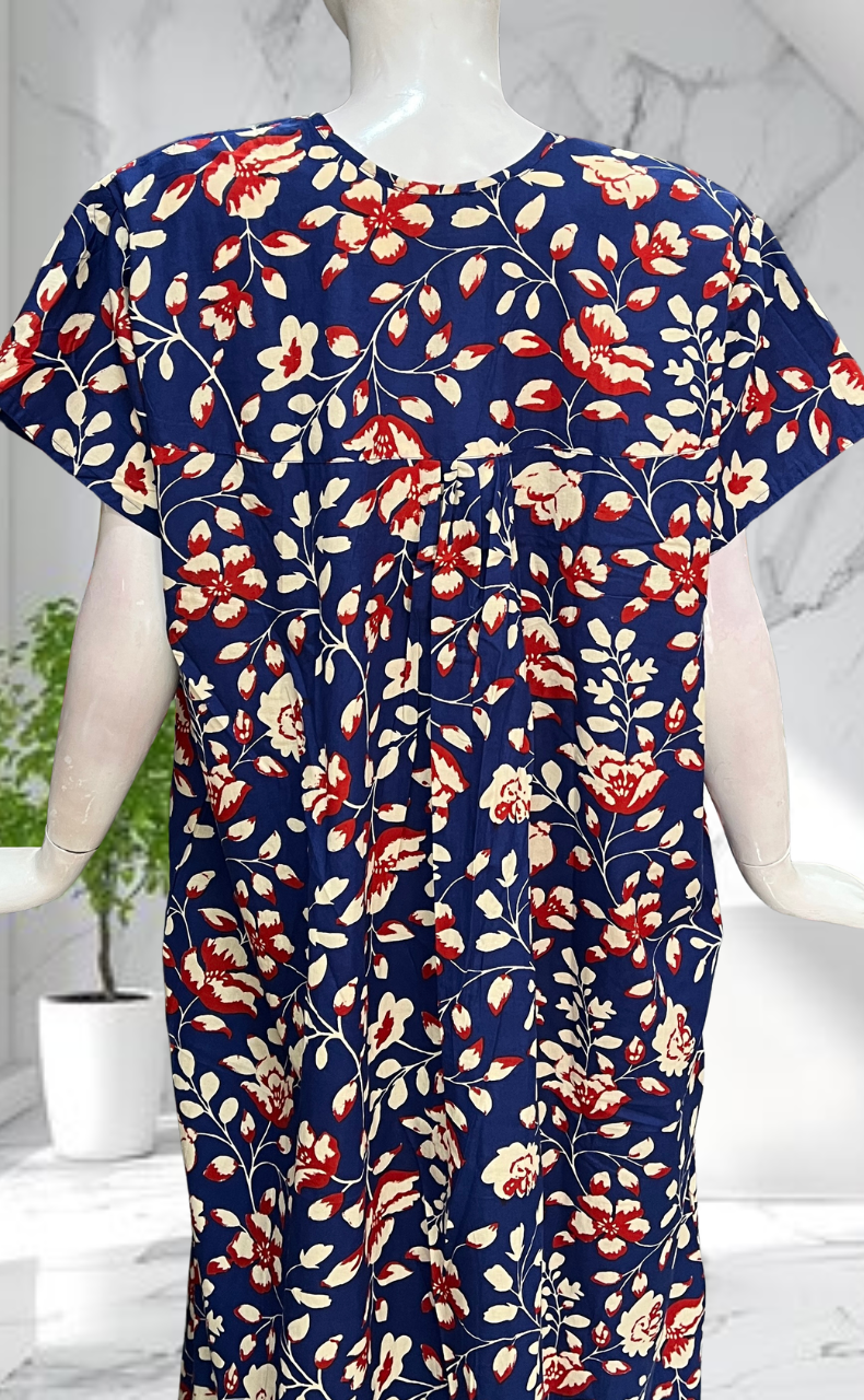 Blue Garden Full Open Pure Cotton Nighty. Pure Cotton | Laces and Frills - Laces and Frills