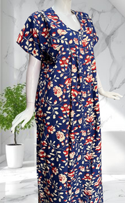 Blue Garden Full Open Pure Cotton Nighty. Pure Cotton | Laces and Frills - Laces and Frills
