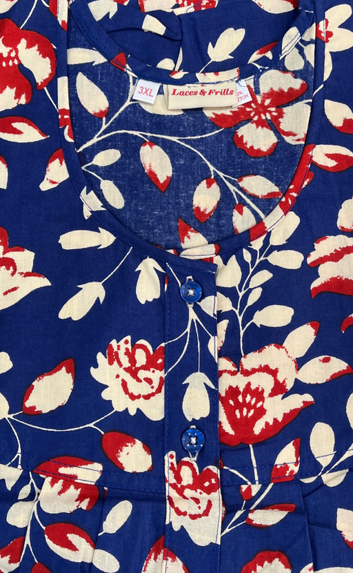 Blue Garden Full Open Pure Cotton Nighty. Pure Cotton | Laces and Frills - Laces and Frills