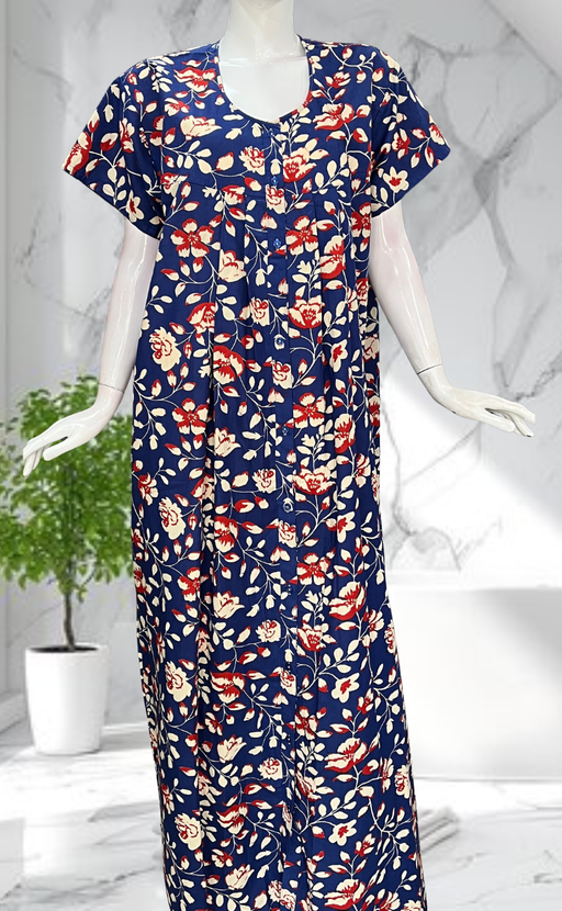 Blue Garden Full Open Pure Cotton Nighty. Pure Cotton | Laces and Frills - Laces and Frills