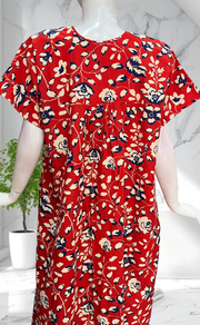 Red Garden Full Open Pure Cotton Nighty. Pure Cotton | Laces and Frills - Laces and Frills