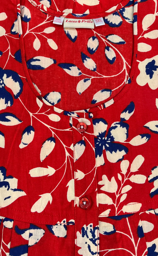 Red Garden Full Open Pure Cotton Nighty. Pure Cotton | Laces and Frills - Laces and Frills