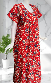 Red Garden Full Open Pure Cotton Nighty. Pure Cotton | Laces and Frills - Laces and Frills