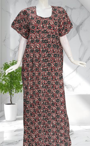 Maroon Garden Full Open Pure Cotton Nighty. Pure Cotton | Laces and Frills - Laces and Frills