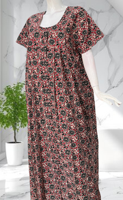 Maroon Garden Full Open Pure Cotton Nighty. Pure Cotton | Laces and Frills - Laces and Frills