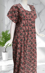 Maroon Garden Full Open Pure Cotton Nighty. Pure Cotton | Laces and Frills - Laces and Frills