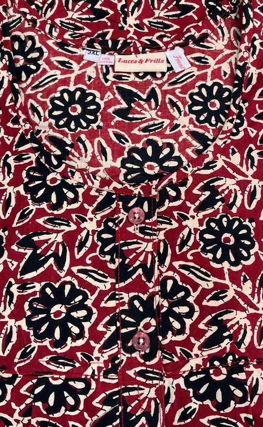 Maroon Garden Full Open Pure Cotton Nighty. Pure Cotton | Laces and Frills - Laces and Frills