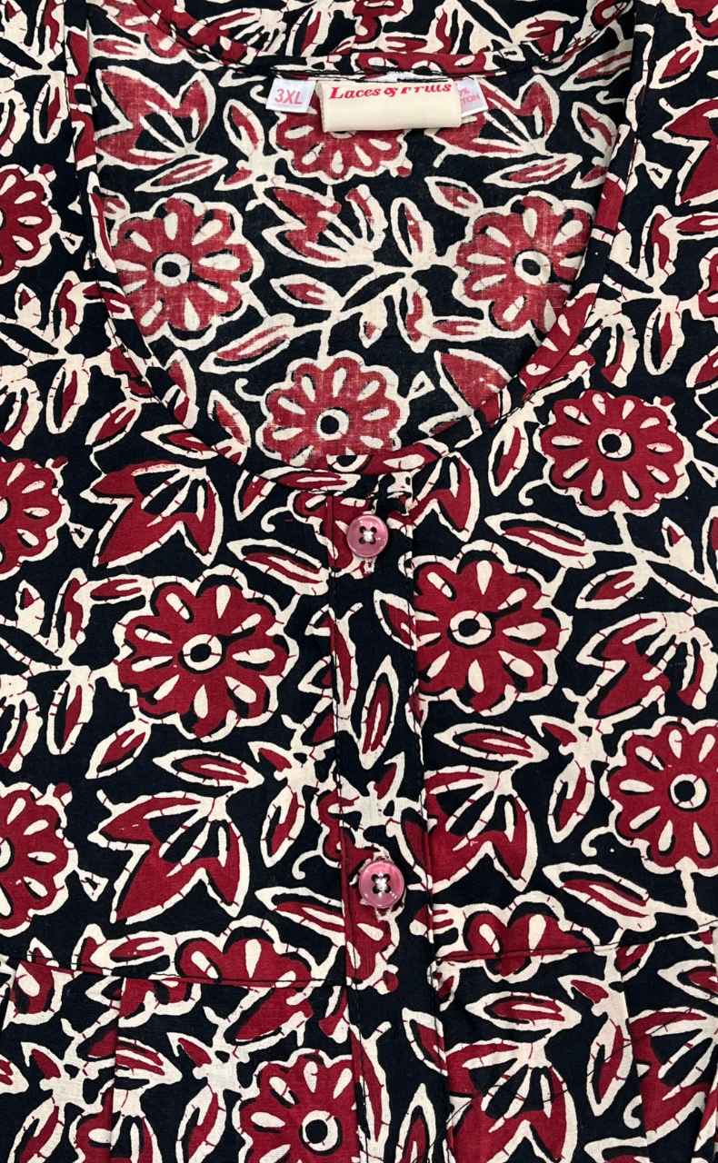 Black Garden Full Open Pure Cotton Nighty. Pure Cotton | Laces and Frills - Laces and Frills