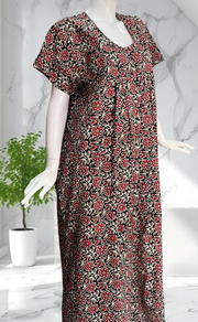 Black Garden Full Open Pure Cotton Nighty. Pure Cotton | Laces and Frills - Laces and Frills
