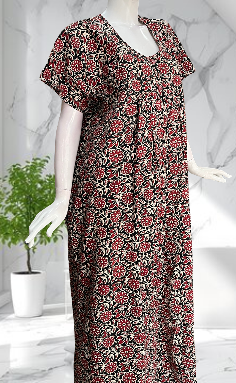 Black Garden Full Open Pure Cotton Nighty. Pure Cotton | Laces and Frills - Laces and Frills