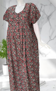 Black Garden Full Open Pure Cotton Nighty. Pure Cotton | Laces and Frills - Laces and Frills