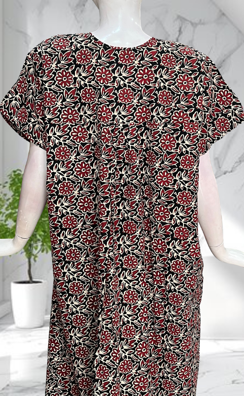 Black Garden Full Open Pure Cotton Nighty. Pure Cotton | Laces and Frills - Laces and Frills