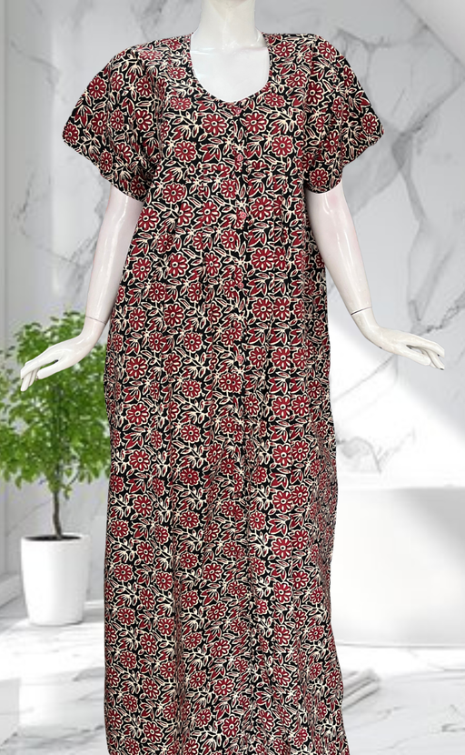 Black Garden Full Open Pure Cotton Nighty. Pure Cotton | Laces and Frills - Laces and Frills