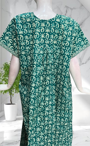 Sea Green Batik Full Open Pure Cotton Nighty. Pure Cotton | Laces and Frills - Laces and Frills