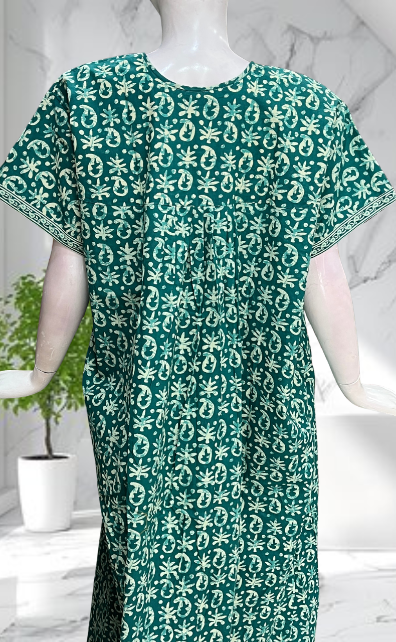 Sea Green Batik Full Open Pure Cotton Nighty. Pure Cotton | Laces and Frills - Laces and Frills