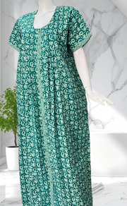 Sea Green Batik Full Open Pure Cotton Nighty. Pure Cotton | Laces and Frills - Laces and Frills
