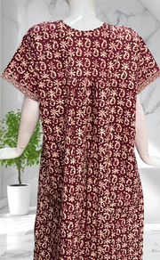 Maroon Batik Full Open Pure Cotton Nighty. Pure Cotton | Laces and Frills - Laces and Frills
