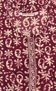Maroon Batik Full Open Pure Cotton Nighty. Pure Cotton | Laces and Frills - Laces and Frills