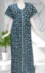 Blue Batik Full Open Pure Cotton Nighty. Pure Cotton | Laces and Frills - Laces and Frills