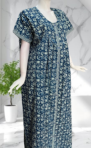 Blue Batik Full Open Pure Cotton Nighty. Pure Cotton | Laces and Frills - Laces and Frills