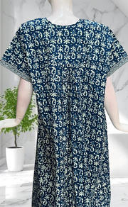 Blue Batik Full Open Pure Cotton Nighty. Pure Cotton | Laces and Frills - Laces and Frills