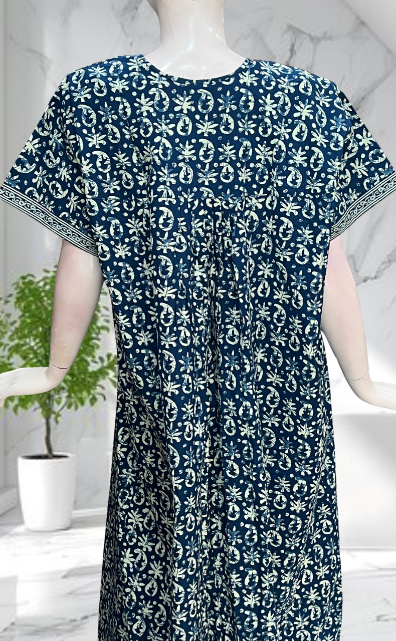 Blue Batik Full Open Pure Cotton Nighty. Pure Cotton | Laces and Frills - Laces and Frills
