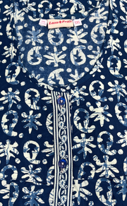 Blue Batik Full Open Pure Cotton Nighty. Pure Cotton | Laces and Frills - Laces and Frills