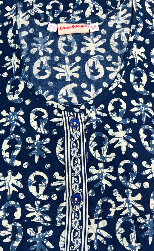 Blue Batik Full Open Pure Cotton Nighty. Pure Cotton | Laces and Frills - Laces and Frills