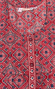 Maroon Ajrakh Full Open Pure Cotton Nighty. Pure Cotton | Laces and Frills - Laces and Frills