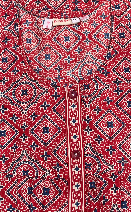 Maroon Ajrakh Full Open Pure Cotton Nighty. Pure Cotton | Laces and Frills - Laces and Frills