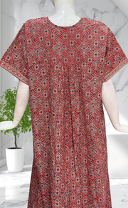 Maroon Ajrakh Full Open Pure Cotton Nighty. Pure Cotton | Laces and Frills - Laces and Frills