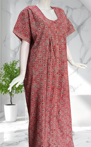 Maroon Ajrakh Full Open Pure Cotton Nighty. Pure Cotton | Laces and Frills - Laces and Frills