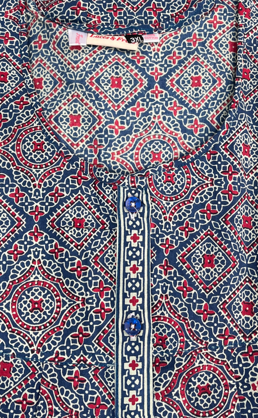 Blue Ajrakh Full Open Pure Cotton Nighty. Pure Cotton | Laces and Frills - Laces and Frills