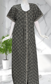 Black Ikat Full Open Pure Cotton Nighty. Pure Cotton | Laces and Frills - Laces and Frills