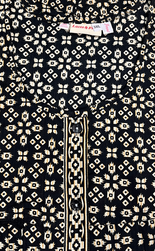 Black Ikat Full Open Pure Cotton Nighty. Pure Cotton | Laces and Frills - Laces and Frills