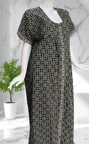Black Ikat Full Open Pure Cotton Nighty. Pure Cotton | Laces and Frills - Laces and Frills