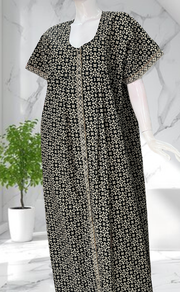 Black Ikat Full Open Pure Cotton Nighty. Pure Cotton | Laces and Frills - Laces and Frills