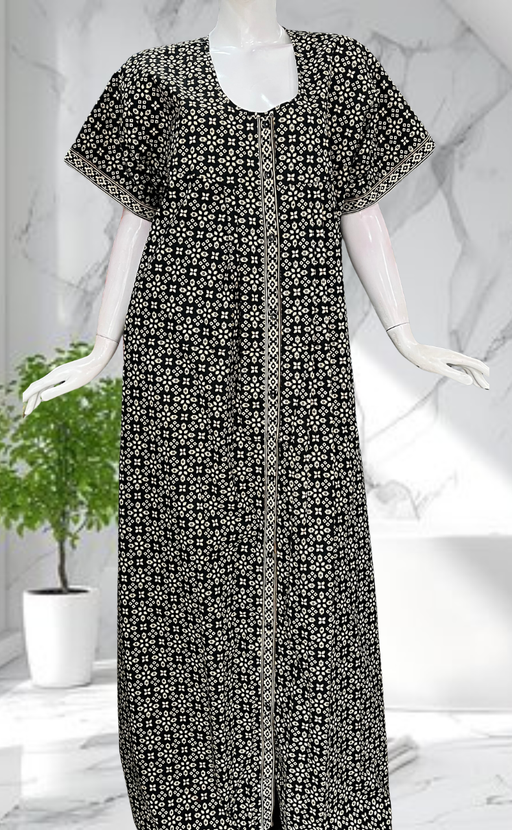 Black Ikat Full Open Pure Cotton Nighty. Pure Cotton | Laces and Frills - Laces and Frills