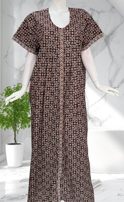 Chocolate Brown Ikat Full Open Pure Cotton Nighty. Pure Cotton | Laces and Frills - Laces and Frills
