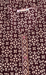 Chocolate Brown Ikat Full Open Pure Cotton Nighty. Pure Cotton | Laces and Frills - Laces and Frills