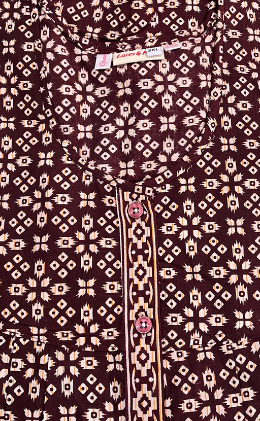 Chocolate Brown Ikat Full Open Pure Cotton Nighty. Pure Cotton | Laces and Frills - Laces and Frills