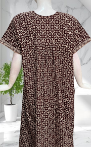 Chocolate Brown Ikat Full Open Pure Cotton Nighty. Pure Cotton | Laces and Frills - Laces and Frills