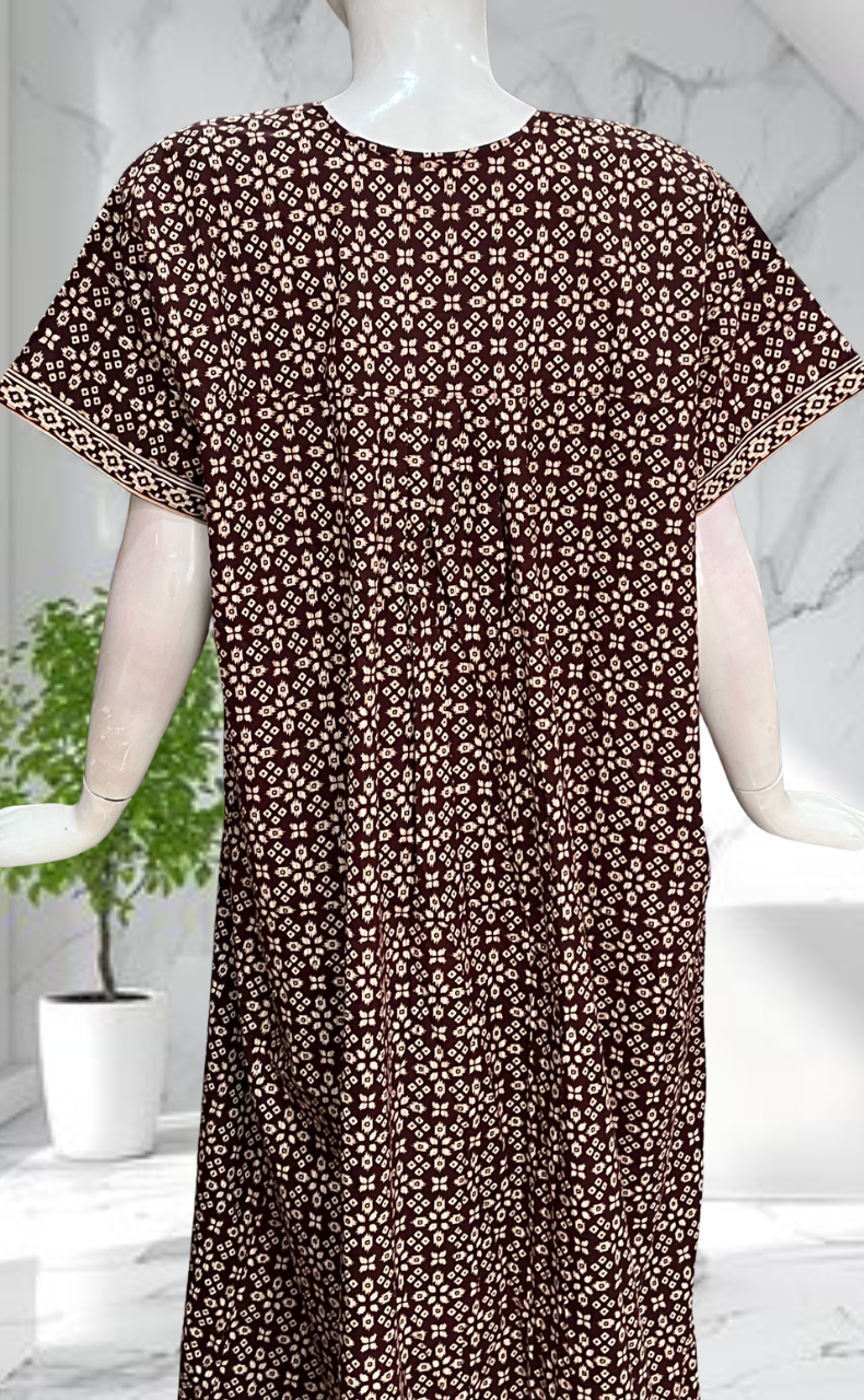 Chocolate Brown Ikat Full Open Pure Cotton Nighty. Pure Cotton | Laces and Frills - Laces and Frills