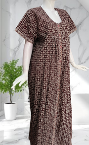 Chocolate Brown Ikat Full Open Pure Cotton Nighty. Pure Cotton | Laces and Frills - Laces and Frills