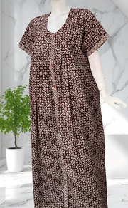 Chocolate Brown Ikat Full Open Pure Cotton Nighty. Pure Cotton | Laces and Frills - Laces and Frills
